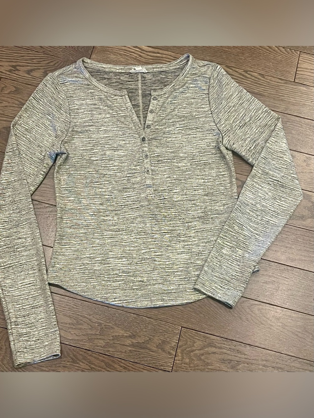 Pilcro Anthropologie Silver Metallic Henley Top Long Sleeve Size Small